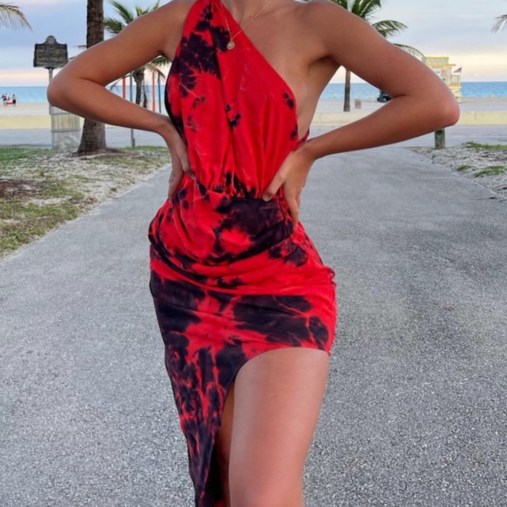 Red and Black Tie Dye Dress